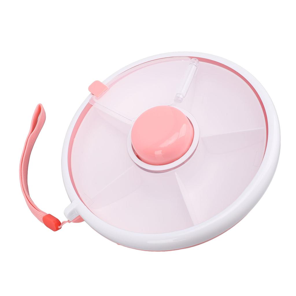Snack Rotating Container with Lid 5 Compartment Dispenser Leakproof Spill Proof Sealing Kids Fruit