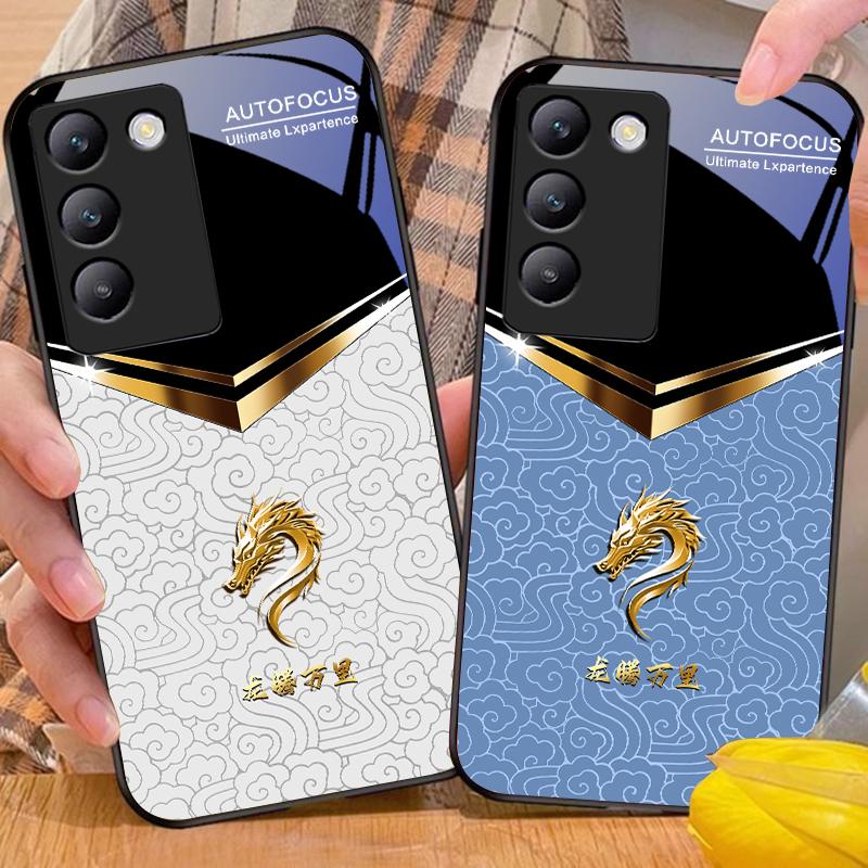 V-образный чехол для телефона из закаленного стекла для Y72 33S 11 03 36 96 Lite 35 16 Iqoo 12 V40 SE 5G 29 40 21 30 X80 Pro Vivo, черный