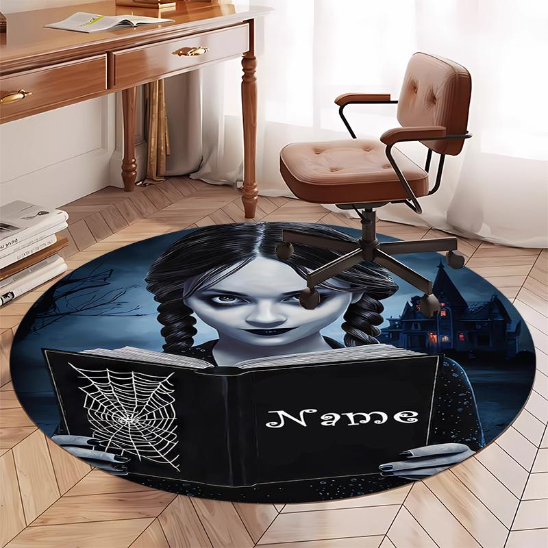 Custom Name Wednesday Printed Round Rug Carpet Chair Rug Area Rug Entryway Doormats,for Office Chair Living Room Bedroom Kitchen Room.