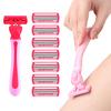 Women Manual Safety Razor 6-Layer Stainless Steel Hair Removal Shaving Blades Replaceable Shaver Head