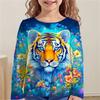 Children's T-Shirt Kawaii Full Sleeves T-Shirts for Girl Tiger Cat Cute Tees Clothes 2023 Autumn Kid Top O-Neck Outdoor Clothing