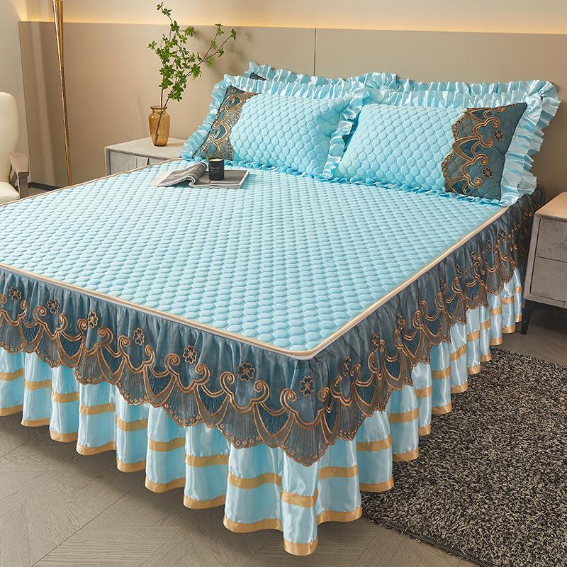 Летний латексный коврик из ледяного шелка, летний коврик из трех частей, кружевная юбка-кровать, съемное покрывало в европейском стиле, коврик для кондиционирования воздуха, постельные принадлежности