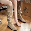 Fashion Middle Heel Women's Long Boots Khaki Square Toe Ladies Knee High Shaft Shoes Fur New Rock Quality Comfortable and Elegant Pu In