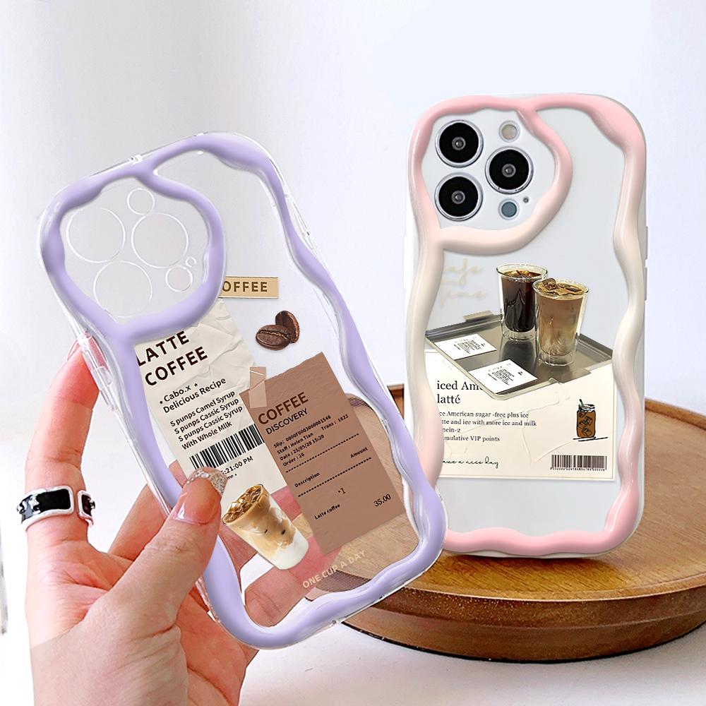 Cartoon Pattern Cream Texture Casing Wavy Edge Soft Silicone Cover Phone Case for IPhone Samsung Huawei Honor Xiaomi Redmi OPPO Realme Vivo Infinix