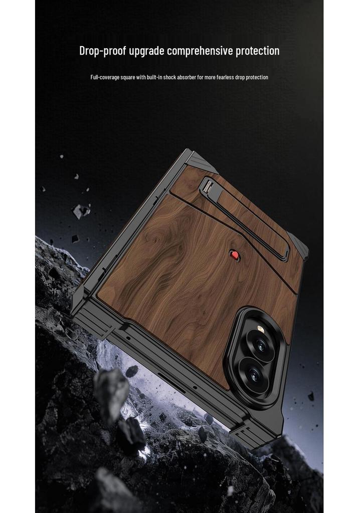 Чехол Samsung Z Fold8 Walnut с металлической рамкой и защитой шарнира, подставка-ремень