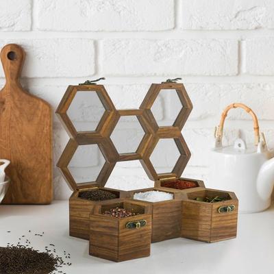 Деревянная коробка для специй с ложкой Контейнер для кухонной масалы