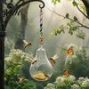 Transparent Glass Bird Feeder Fruit Feeder, Clear Pear with Metal Outdoor Food Dispenser Hanging Chain, Decorative Wild for Garden Patio Backyard