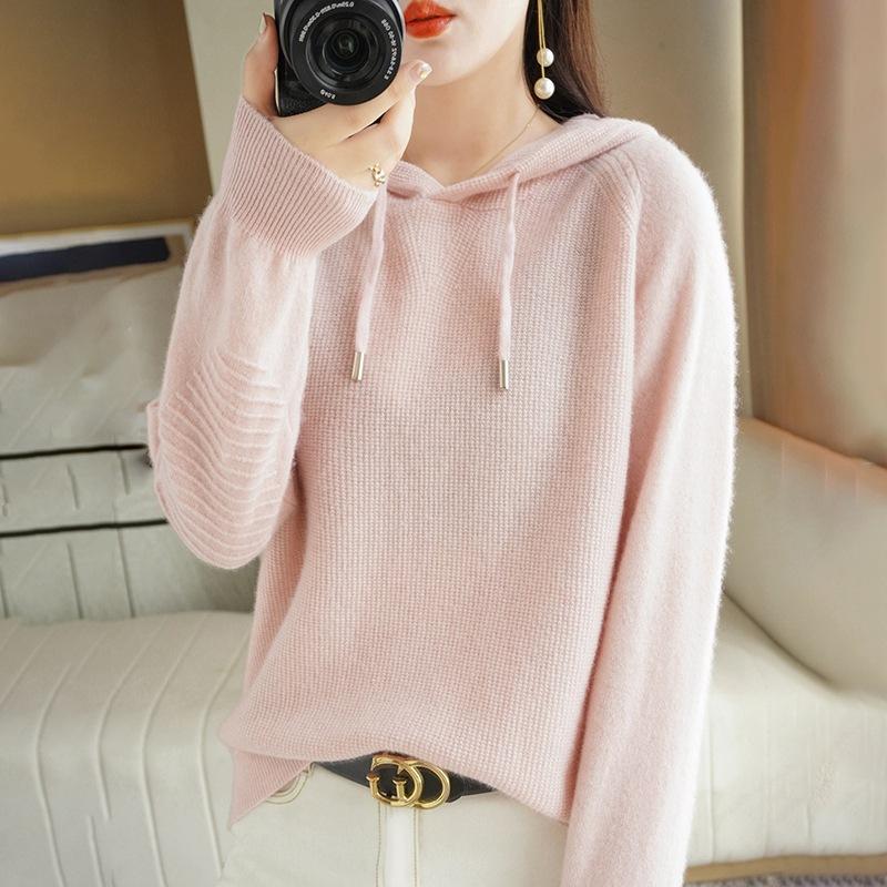 New Autumn and Winter Korean Style Women's Hooded Long-sleeved Sweater Women's Pullover Bottoming Solid Color Sweater