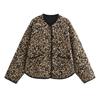 Vintage Leopard Cotton Coat  Women Loose O-neck Long Sleeve Single Breasted Pockets Jacket 2024 Autumn New Lady Casual Outwear