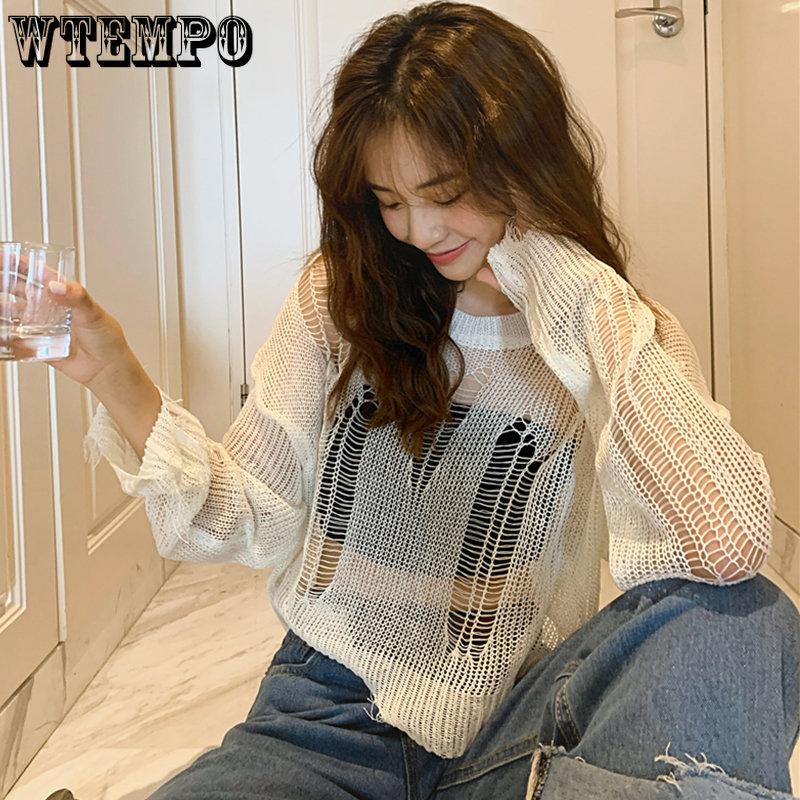 Перфорированный солнцезащитный чехол, короткий черный топ, ажурный вязаный свитер для женщин, уникальное лето