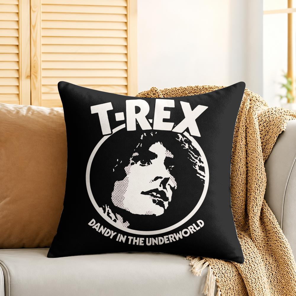 T RRex Rock Band Cool Cushion Cover Silky Short Plush Invisible Zipper Dustproof Sofa Pillow Case For Home Decor
