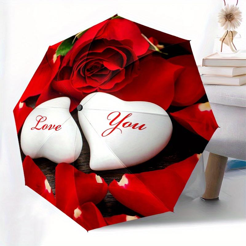 Love, Romance themed Eight rib Automatic Folding Umbrella Is Suitable for Both Men and Women, Making It A Perfect Christmas and Valentine's