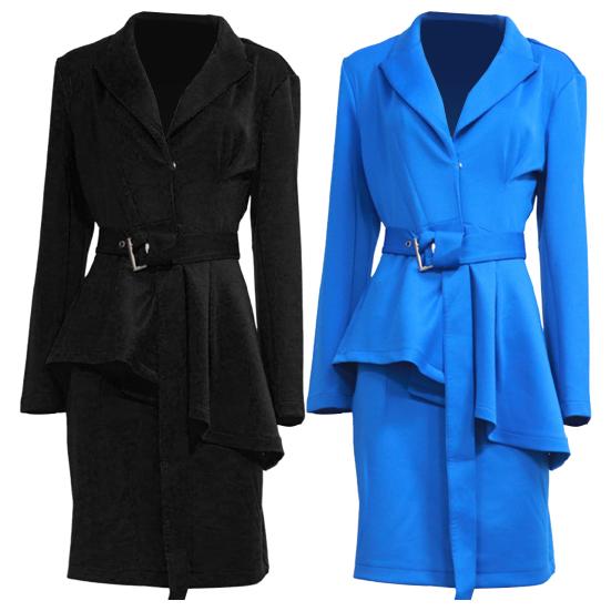 1 Set Women Blazer Skirt Solid Color Slim Buttons Lace-up Skirt Suit Office