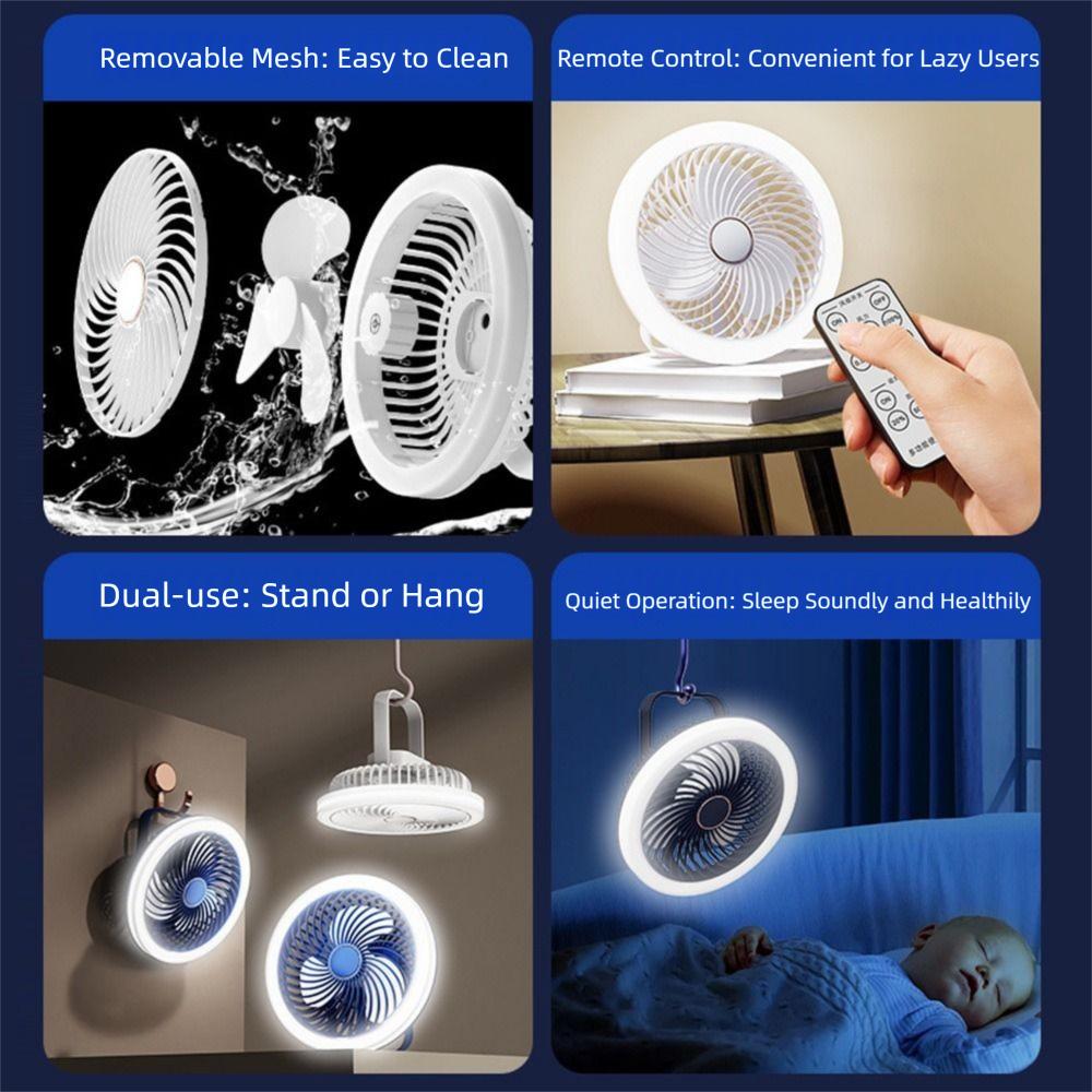 Adjustable Ceiling Fan with LED Lamp Remote Control Portable Air Cooler LED Lantern Fan Table Top