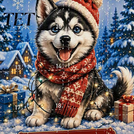 Acrylic Pendant Box Husky Christmas Advent Calendar 2026 with 24 Unique Pendants for Tree Decorations, Party Favor Cute Dog Themed Holiday Countdown