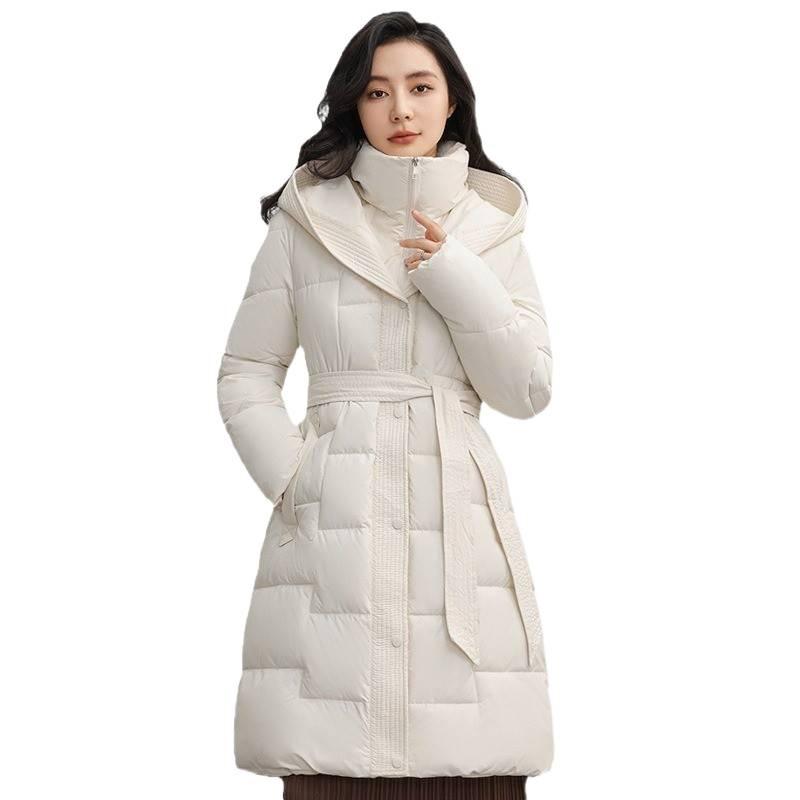 Women's cotton-padded clothes medium and long stand-up collar large brim hooded temperament slim-fitting belt cotton-padded clothes solid-color c