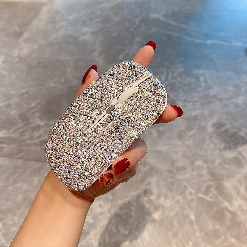 Trendy Rhinestone Wireless Silent Mouse for Laptops – Ideal for Girls, Compatible with Apple, Xiaomi, Huawei