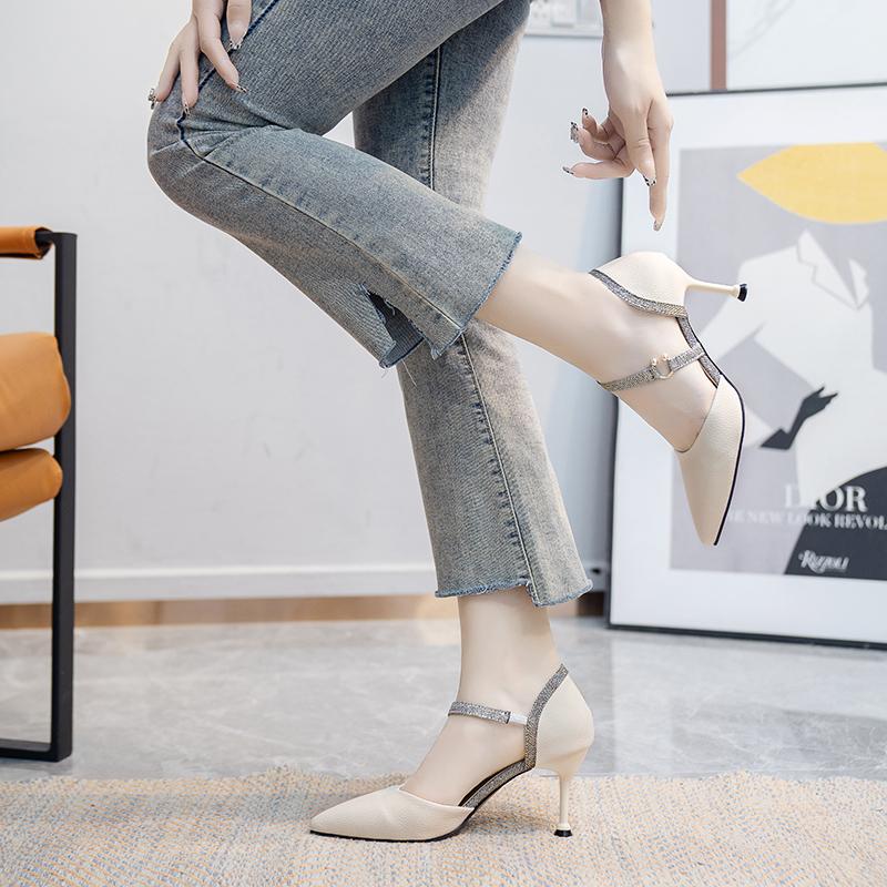 Fashion Mix Color Ankle Strap High Heels Shoes Women Pu Leather Thin Heeled Pumps Woman 2025 New Shining Patchwork Party Shoes