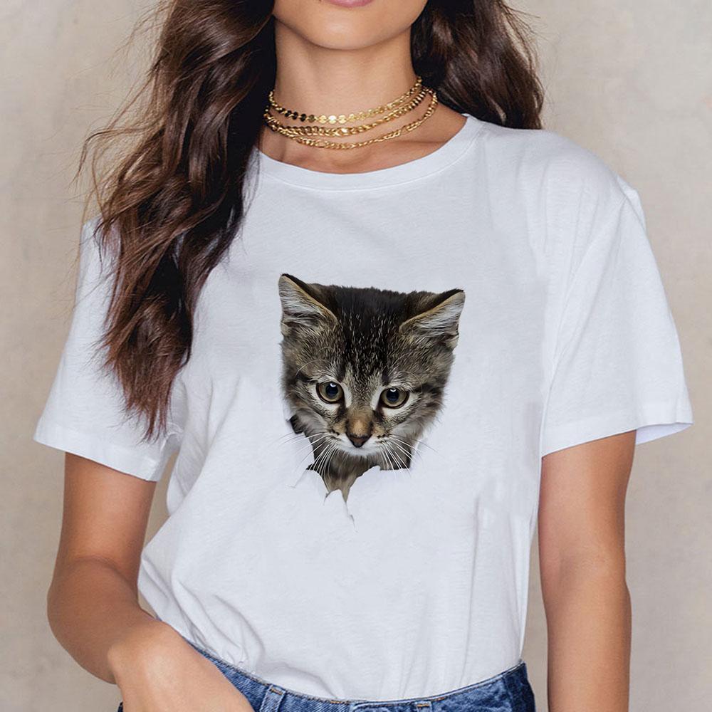 Черная кошка Футболка Унисекс С кошкой Футболка Котёнок Красивая Маленькая Штучка Милый Котёнок Забавный Женский Модный Короткий Рукав Летний Женский Топ