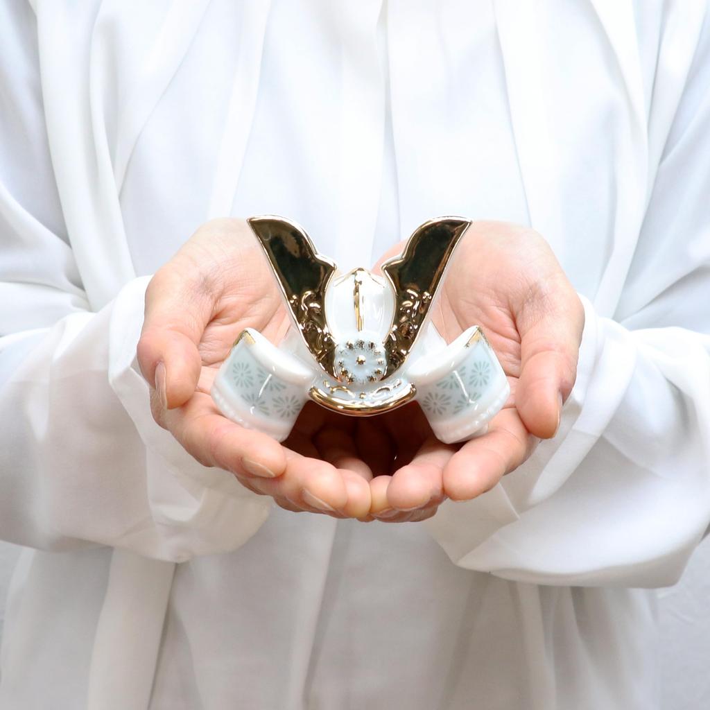 Осака Чосейдо Май Кукла Шлем Компактный Мини День Успеха Белый и с Черным Экранным Украшением, Шлем, Мальчишеская Церемония, Керамика, Шлем, Индиго,