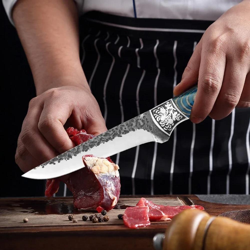 С чехлом Кухонные ножи Нож для рубки мяса Овощи Нарезка Фрукты Нож шеф-повара Деревянная рукоять Ручная ковка Лезвие Нож мясника Нож для обвалки