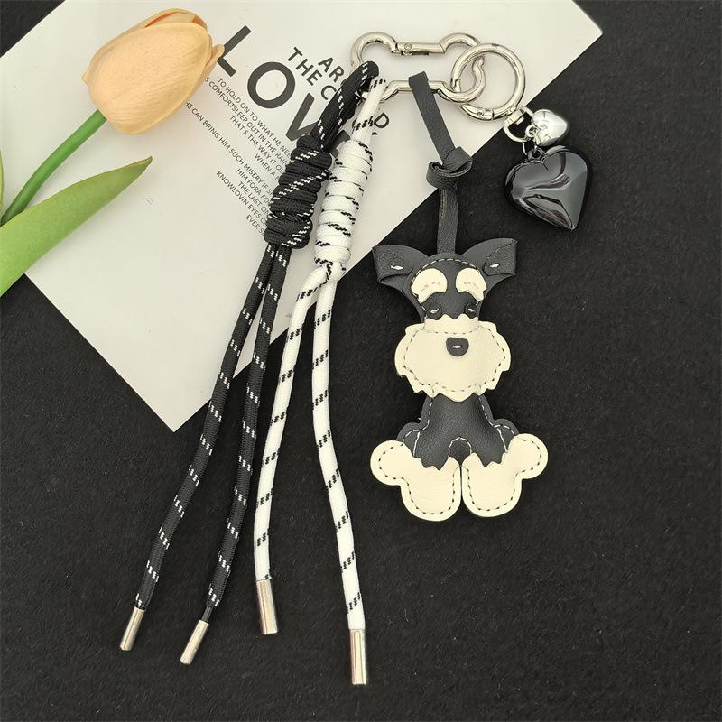 Woven Rope Bag Hanging Cartoon PU Animal Handbag Pendant Cute Schnauzer Women PU Leather Dog Puppy Backpack Pendant CLE