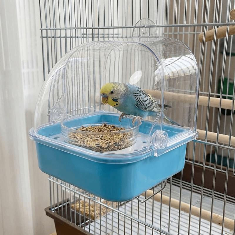 Splash Proof Bird Bath Cage Wall Hanging Detachable Parrot Bathing Pool Large Capacity Plastic Parrot Feeding Box