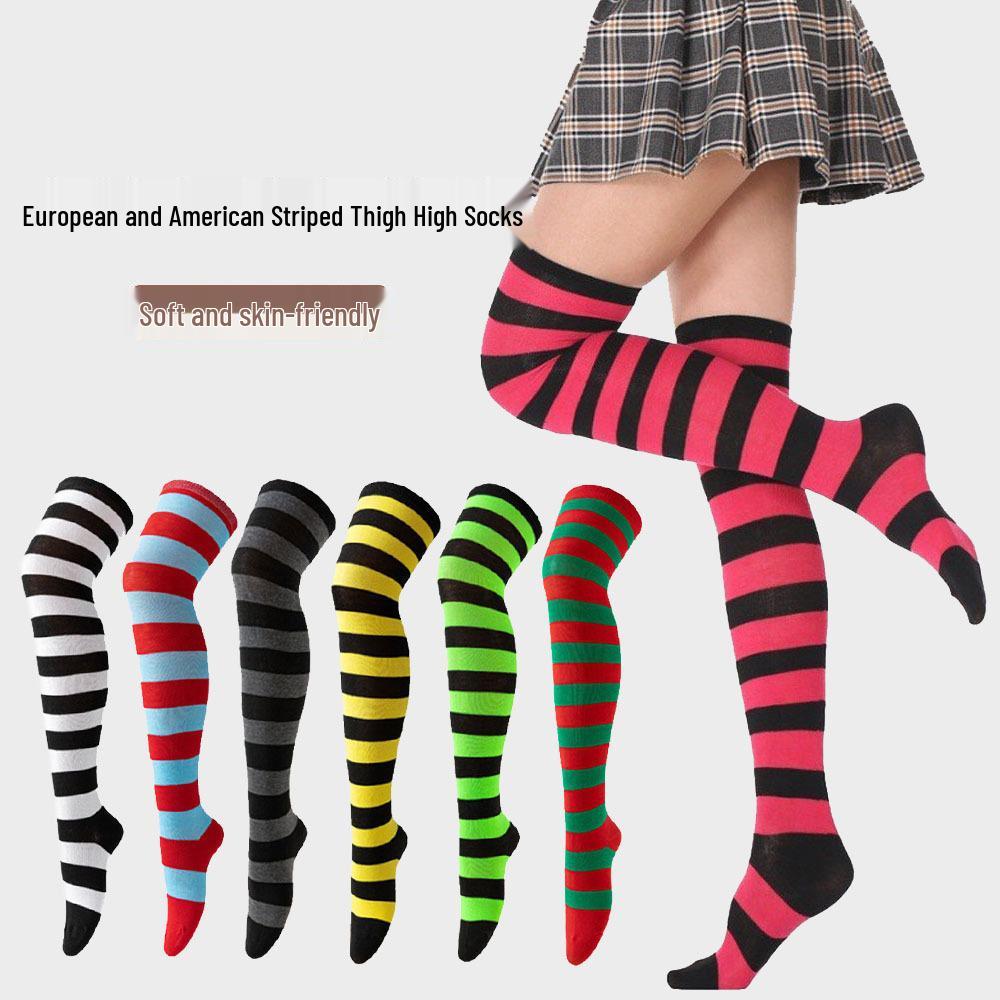 Striped Blue & White Over-the-Knee Cosplay Socks for Women - Anime Thigh Highs