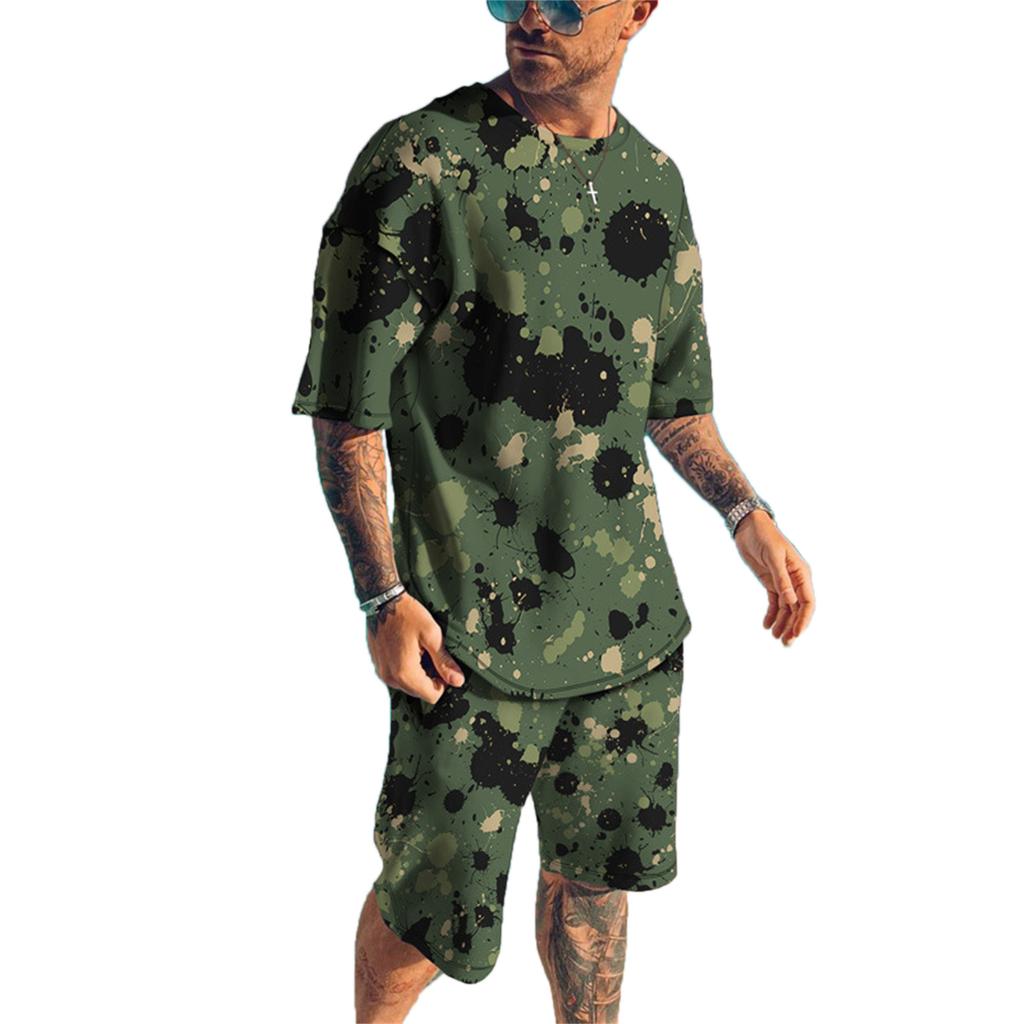 Мужские комплекты футболок, камуфляжный спортивный костюм с 3D принтом, футболки, шорты, комплект из 2 предметов, новая уличная одежда, костюмы больших размеров, спортивная одежда, мужская одежда