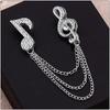 Elegant Rhinestone Music Note Brooch with Tassel Chain - Crystal Lapel Pin Accessory