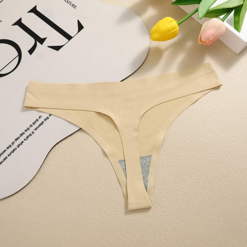 FINETOO Women Seamless Thong Maillard Color Sexy G-String Female Multi Color Ice Silk No Trace Underwear High Cut Soft Panties