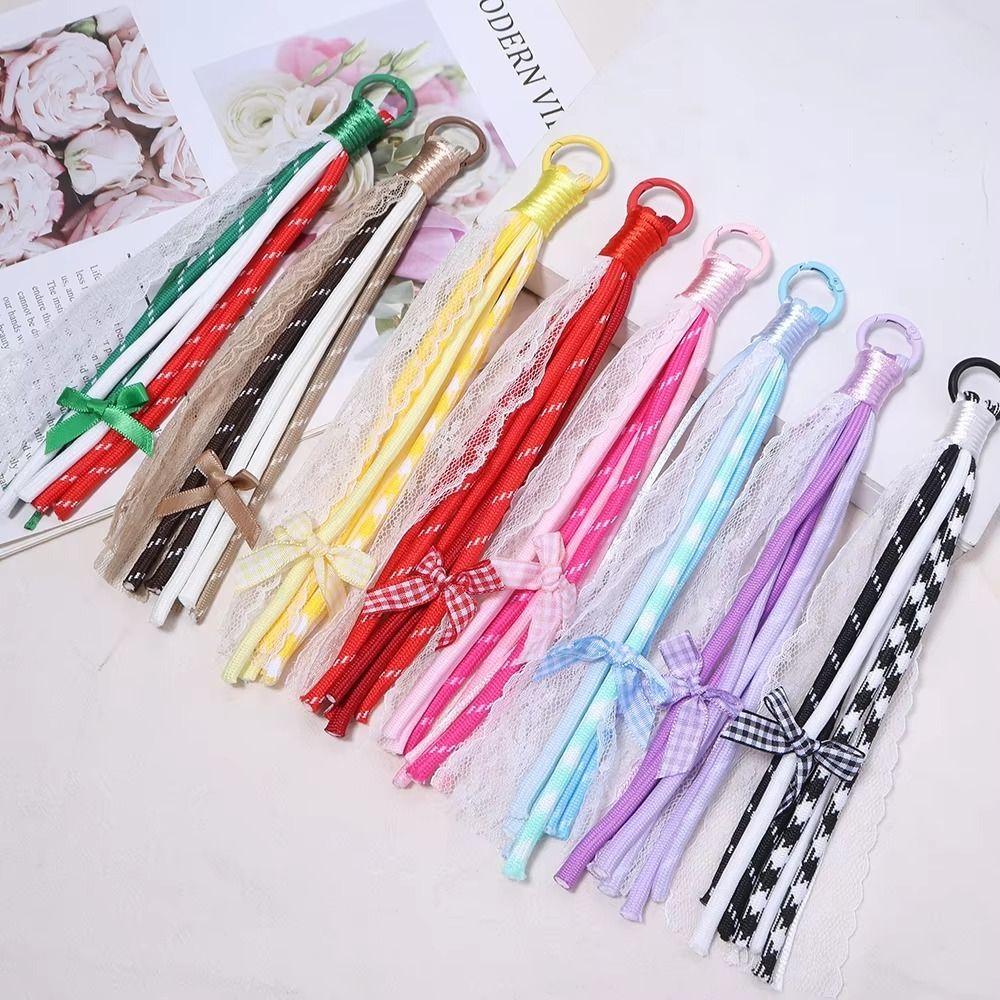 2Pcs Multi-Purpose Lace Lanyard Keychain Colorful Design Bow Pendant Keyring For Phone Accessory