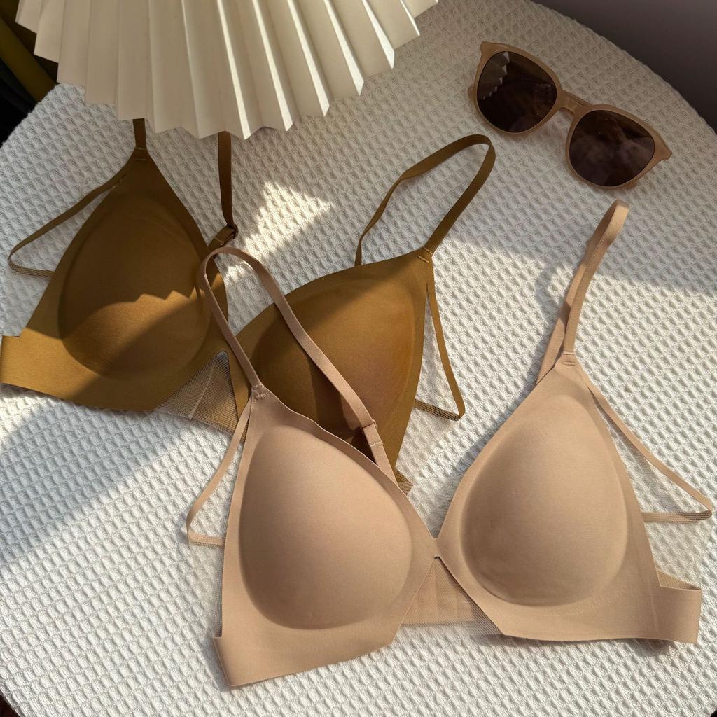 French triangle cup bra, breathable hole mesh, light and comfortable, sexy and seamless, simple and beautiful back underwear women