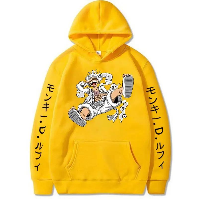 New Anime Printed Hoodies for Men ONE PIECE Gear Fifth Fear Luffy Sun Gold Pullover Hooded Casual Streetwear Unisex Sweatshirts