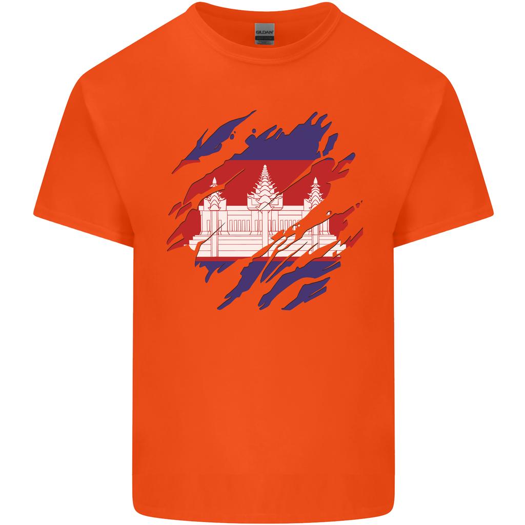 Torn Cambodia Flag Cambodian Day Football Unisexs Light Cotton TShirt