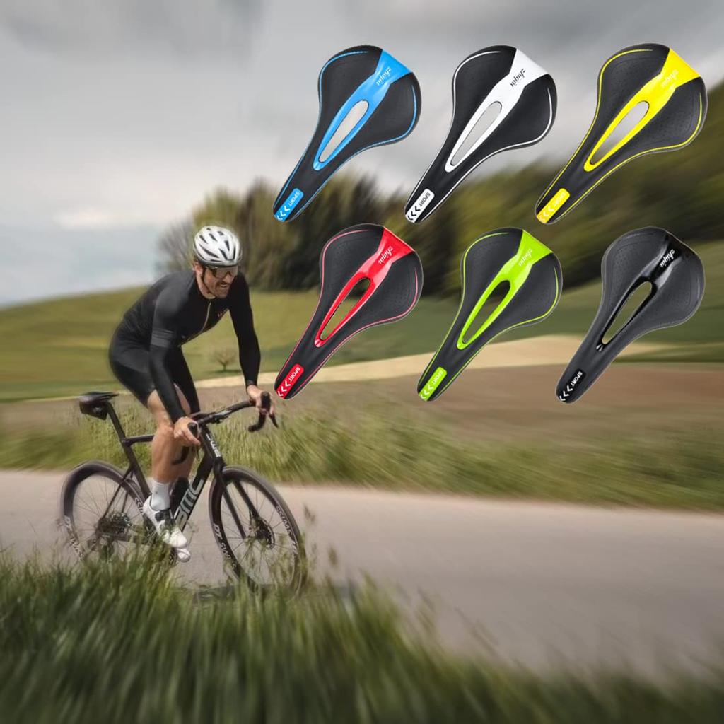 Bicycle Memory Foam Saddle and Thick Soft Road Bike Mountain Bike [Hollow Breathable, Cushion, Type] (Black/Black Hollow)