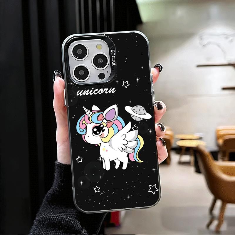 Розовый Единорог Радуга Ударопрочный Чехол для Телефона для iPhone 17 Air 16 16E 15 Pro Max 14 Plus 13 Mini 12 Задняя Крышка Противоударный Fundas