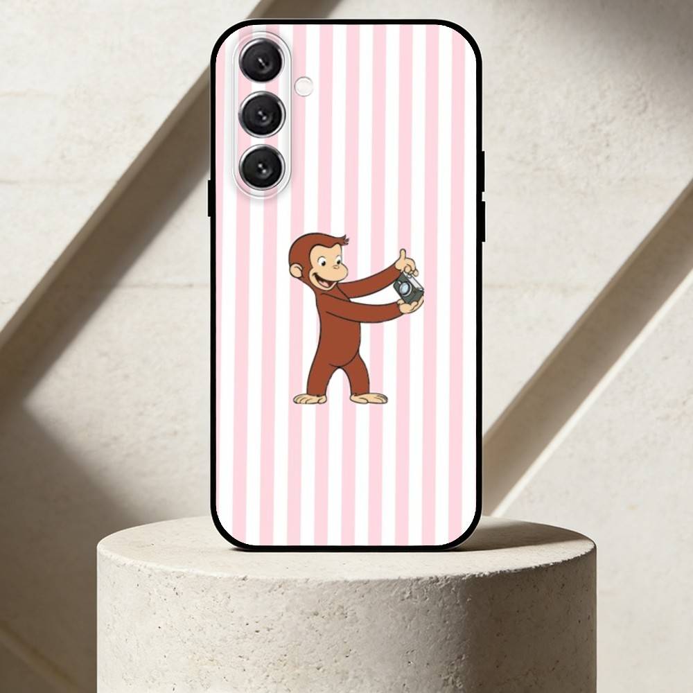 Luxury Y2K Curious George Phone Case For Samsung Galaxy A13,21s,22,31,32,52,53,71,72,73,Soft Black Cover