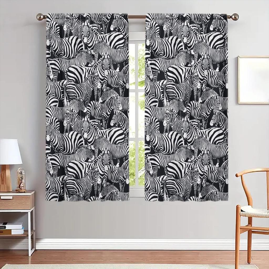 2 шт. Занавеска для шеста с зебровым черно-белым полосатым бесшовным полиэфирным волокном   Полупрозрачная без подкладки