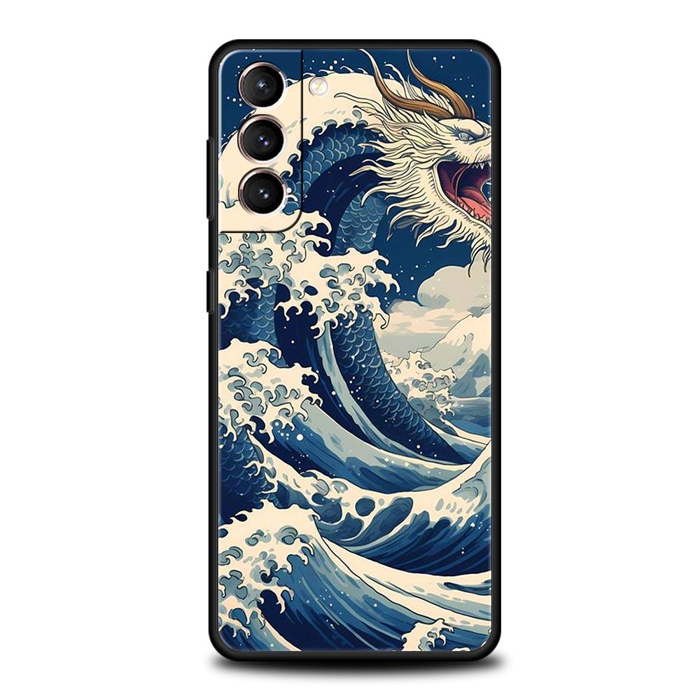 Чехол для телефона Samsung Galaxy S24 S23 Ultra S22 S21 S20 FE 5G S10 S10E S9 Plus S8 Мягкий чехол Япония Великая волна в Канагаве