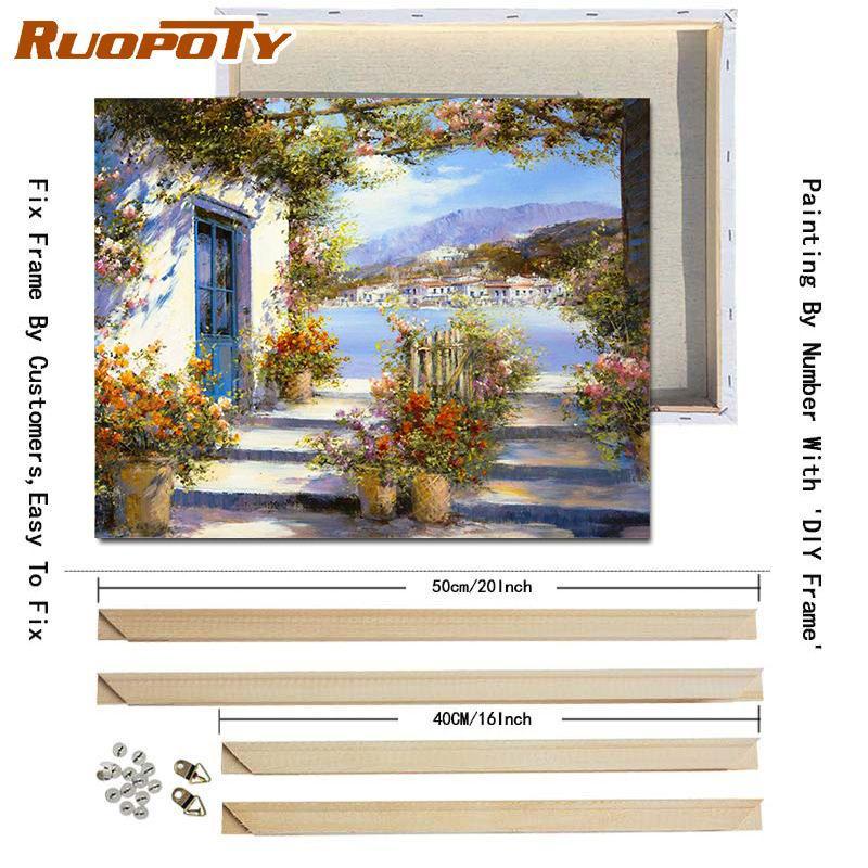 RUOPOTY Раскраска по номерам Городской пейзаж для гостиной на холсте Уникальный подарок Акриловая картина по номерам Дом