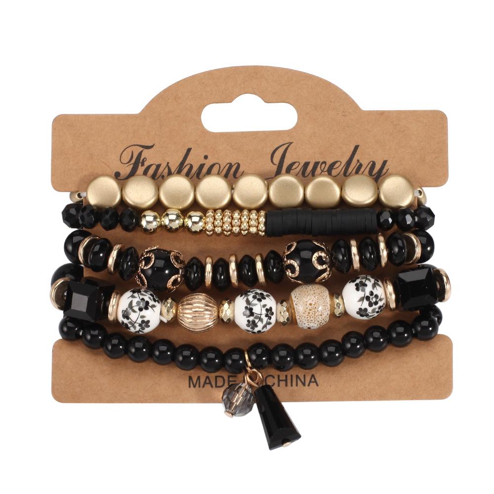 Beaded Bracelet Perfect for Casual Attire Gifting with Glass Pendants - Stretchy Elastic Cord Bohemian Boho-Chic Creative Multi-Layer Handmade