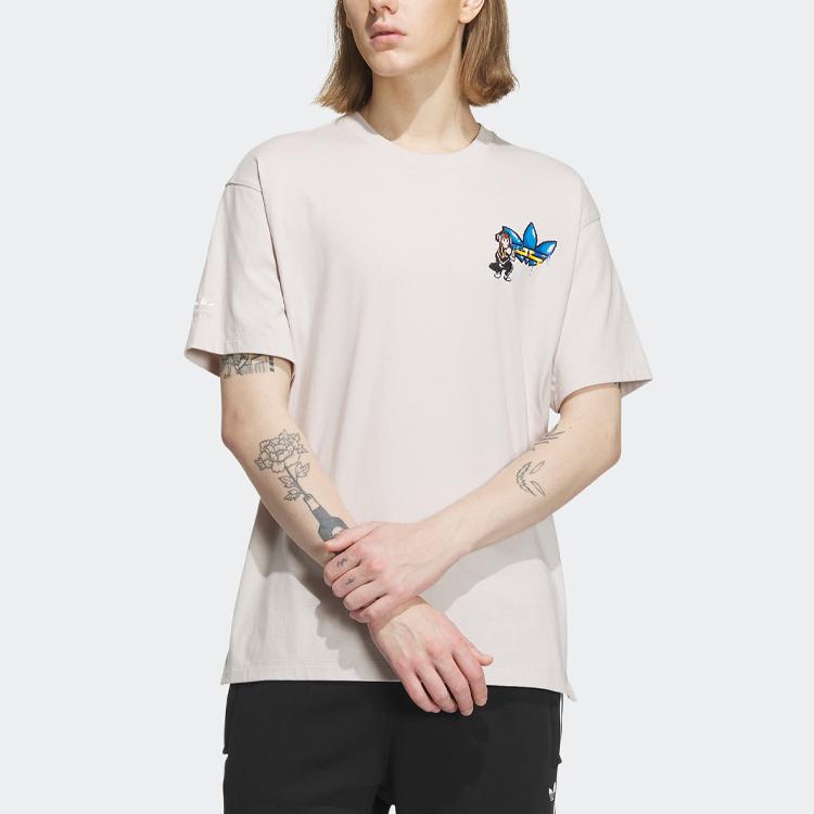 adidas Совместная футболка Gfx Originals Clover X Monkey Kingdom с мультяшным принтом, топы унисекс, слюдяно-розовый IP1792