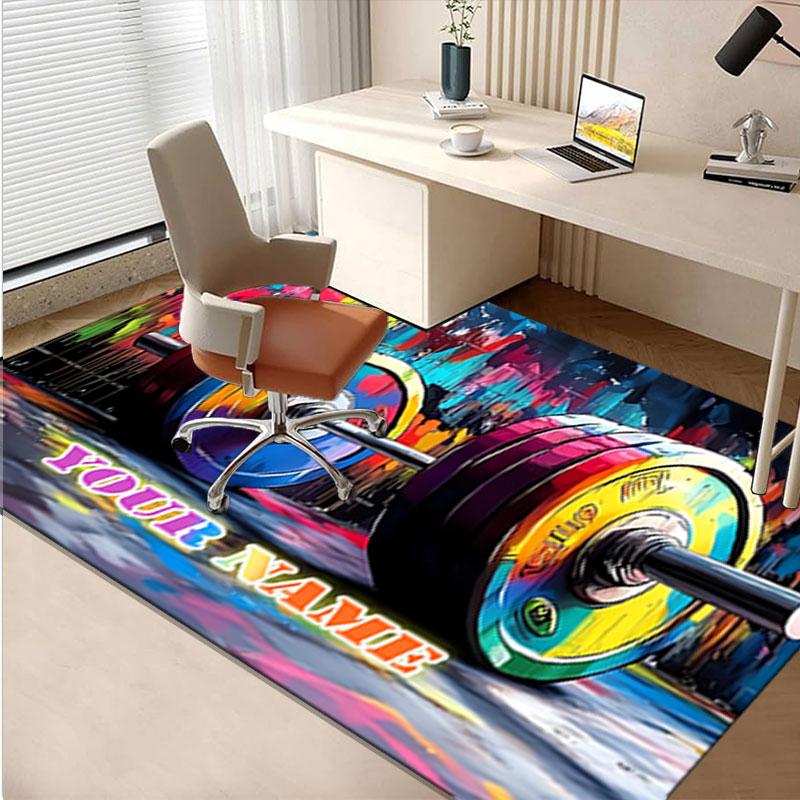 1PC Custom Name Fitness Motivation" Theme Floor Mat Ideal for Living Room, Game Rooms, Office, Bedroom,Floor Mat Playful Design