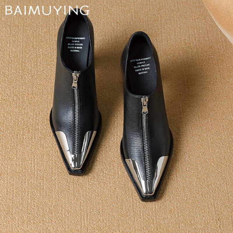 Женские ботильоны с острым носком, кожаные, на высоком каблуке, сексуальные, модные, тренд 2025, зимние, новый бренд, дизайнерские, на молнии, туфли-лодочки, женские ботинки