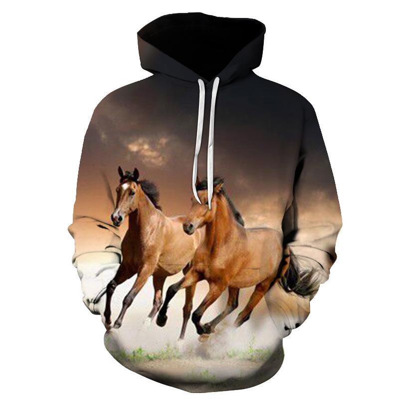Fashion Horse 3D Print Hoodies Animal Pullover Hooded Sweatshirts Casual Cartoon Long Sleeve Shirts