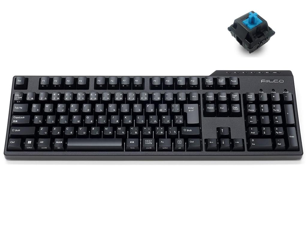 Механическая клавиатура FILCO Majestouch Convertible 3, японская раскладка, 108 клавиш, полноразмерная, синие переключатели, беспроводное Bluetooth-соединение, проводное USB-соединение, DIP-переключатели