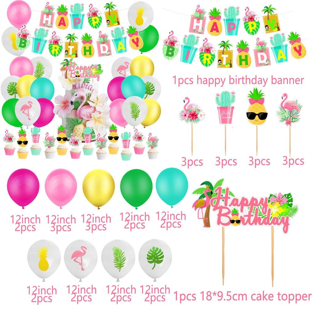 Tropical Hawaiian Flamingo Cactus Pineapple Coconut Banner For Lively Celebrations