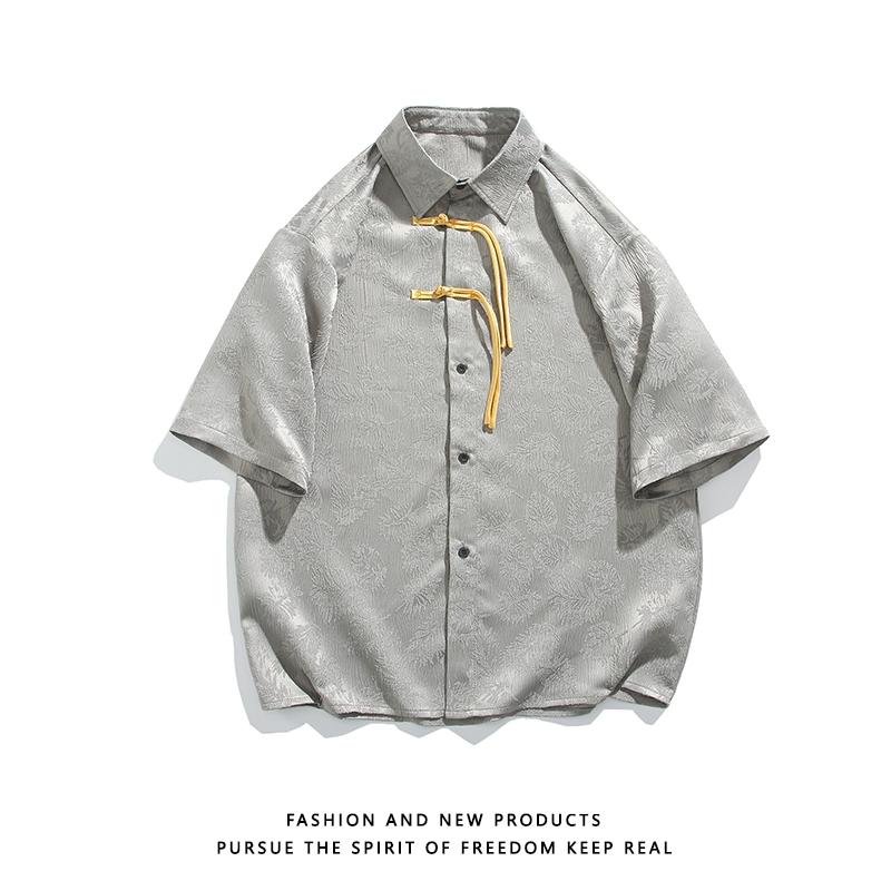 Рубашка в китайском стиле, мужское платье Тан, рубашка Ханфу с половиной рукава, мужская одежда кунг-фу с принтом, свободные повседневные топы