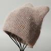 Knit Beanie Hat Fleece Lined Thickened Warm Rabbit Hair Slouchy Solid Color Large Head Size Winter Autumn Women